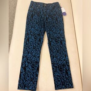 NWT Diane Gilman Jeans - Women's 8 Blue Black - Floral Velvet Burnout Five Pocke